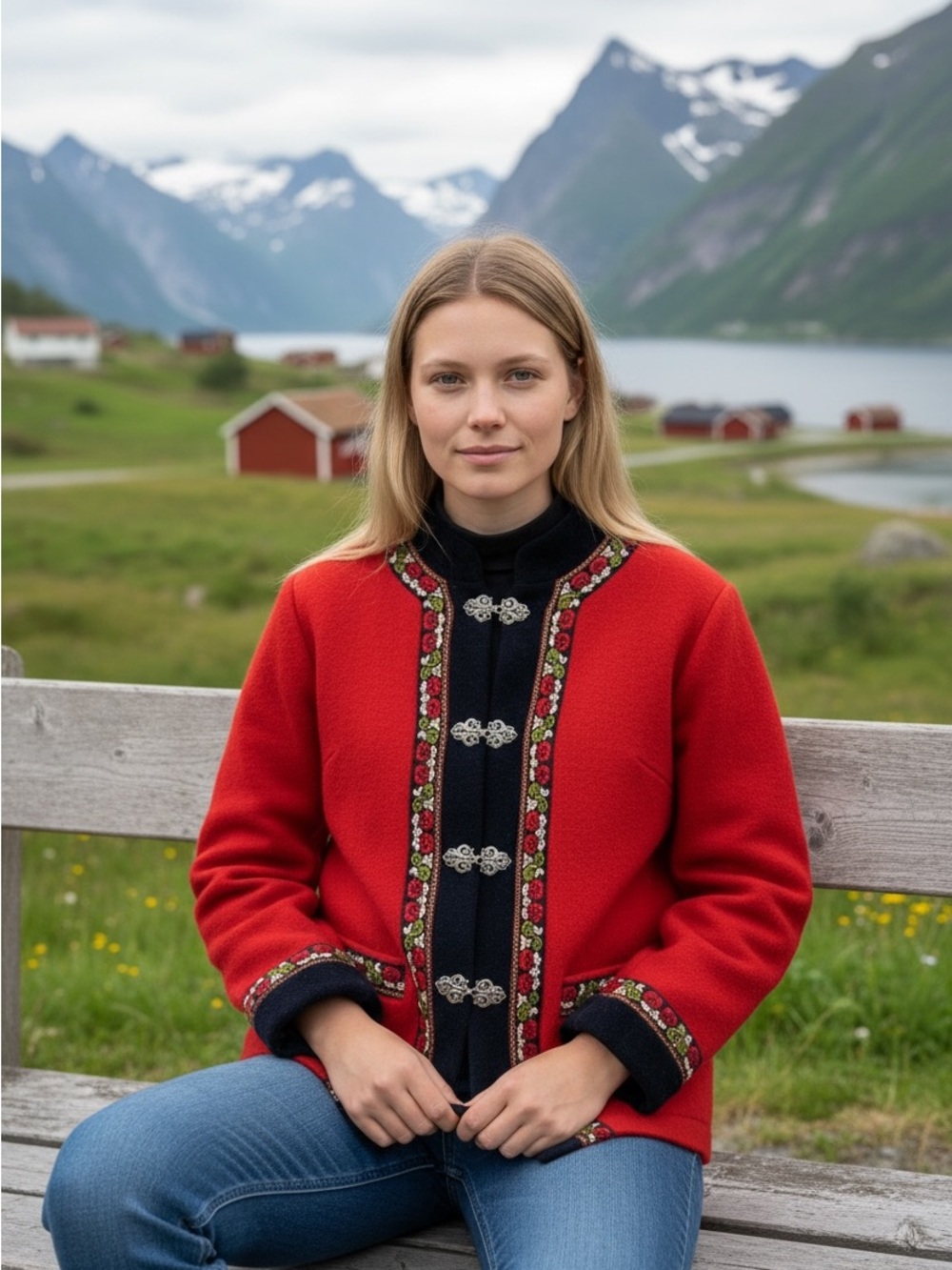 Embroidered Nordic Wool Jacket Coastal Vacation